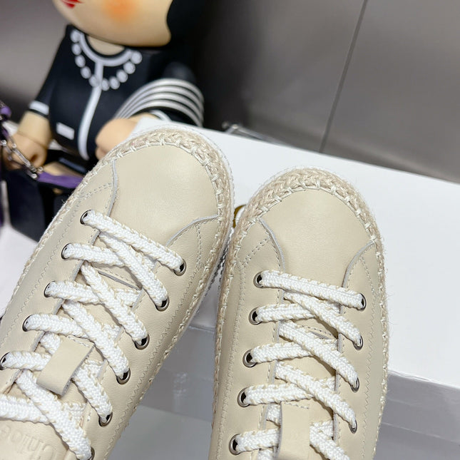 TELMA LACE-UP SNEAKER IN CREAM BEIGE LAMBSKIN AND RAFFIA