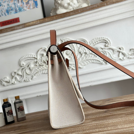 ZIP CABINE 31 BAG IN PALE GRAY CANVAS AND BRONZE BROWN CALFSKIN