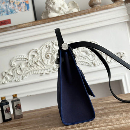 ZIP CABINE 31 BAG IN NAVY BLUE CANVAS AND BLACK CALFSKIN