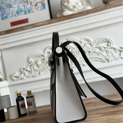 ZIP CABINE 31 BAG IN BLACK MIX WHITE CANVAS AND CALFSKIN