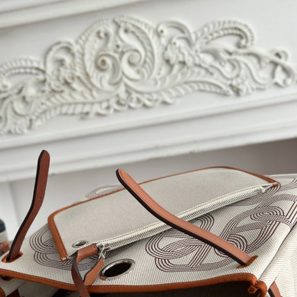 HERBAG ZIP 31 LAQUERED BAG IN OFF-WHITE MIX BROWN H PLUME CANVAS AND BROWN COWHIDE