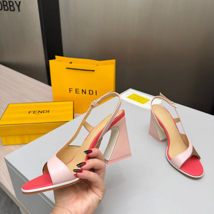FENDI 26S SLINGBACK SANDALS IN LIGHT PINK CALFSKIN AND BROWN CANVAS