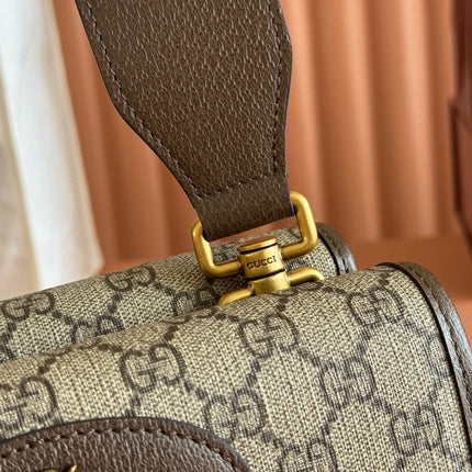 GUCCI NEO VINTAGE TIGER HEAD CROSSBODY BAG 22 IN CANVAS BROWN LEATHER TRIM