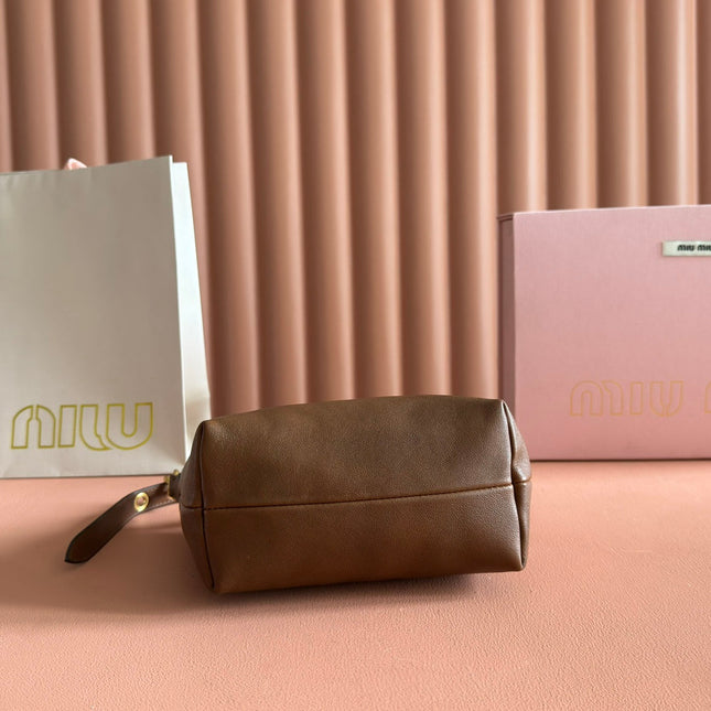 MIUMIU 26S CORDUROY POUCH BAG 25 IN BROWN CALFSKIN GOLD HARDWARE
