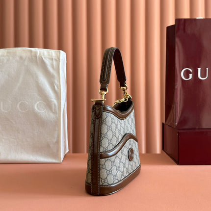 GUCCI 26S SHOULDER BAG 25 IN DARK BEIGE AND BROWN COATED CANVAS