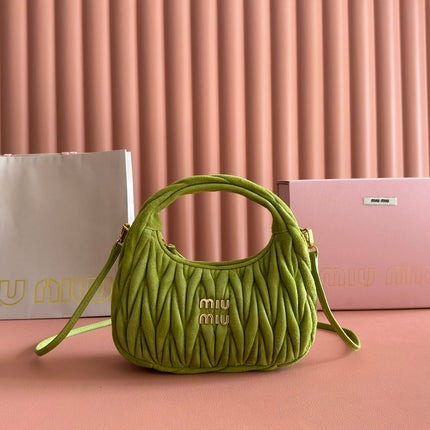 MIUMIU 26S MATELASSÉ NAPPA 23 IN GREEN SUEDE