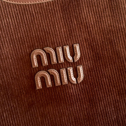 MIUMIU 26S IVY 40 TOTE IN CHOCOLATE BROWN CANVAS AND DARK BROWN CALFSKIN