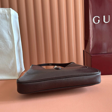 GUCCI 26S JACKIE SLIM SHOULDER BAG 28 IN DARK BROWN CALFSKIN