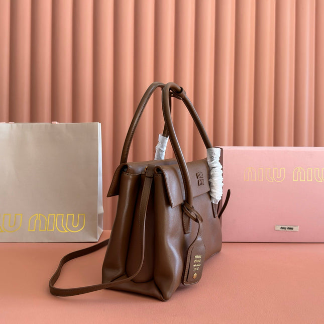 MIUMIU 26S SOLITAIRE BAG 28 IN DARK BROWN CALFSKIN GOLD HARDWARE