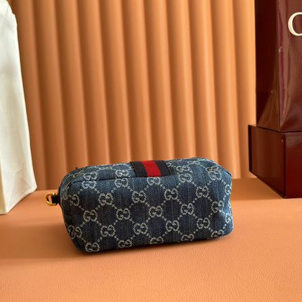 GUCCI 26S GIGLIO TOP HANDLE BAG 19 IN BLUE AND WHITE DENIM