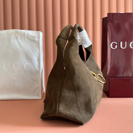 GUCCI 26S SOFTBIT SHOULDER BAG 46 IN DARK BROWN SUEDE
