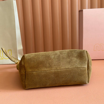 MIUMIU 26S CORDUROY POUCH BAG 25 IN LIGHT BROWN SUEDE