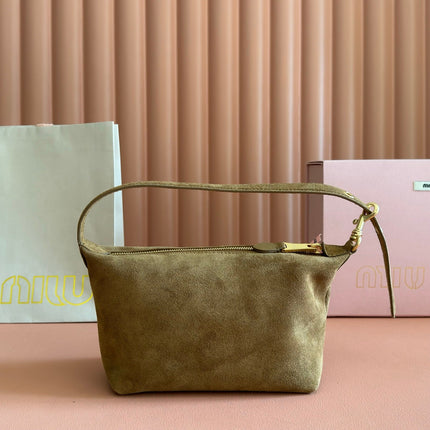 MIUMIU 26S CORDUROY POUCH BAG 25 IN LIGHT BROWN SUEDE