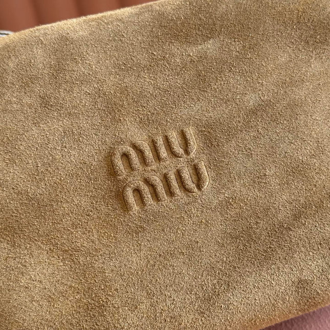 MIUMIU 26S CORDUROY POUCH BAG 25 IN LIGHT BROWN SUEDE