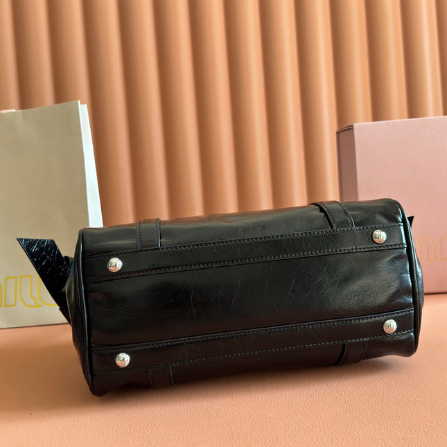 MIUMIU 26S SHOULDER BAG 28 IN BLACK SHINY CALFSKIN