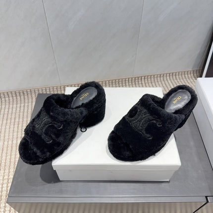 CELINE 26S HIGH-HEEL SANDALS IN BLACK PURE WOOL