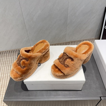 CELINE 26S HIGH-HEEL SANDALS IN BROWN PURE WOOL