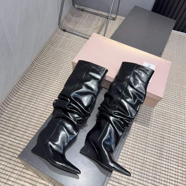BALMAIN 26S KNEE-HIGH BOOTS 75 MM IN BLACK CALFSKIN