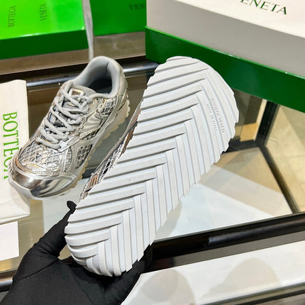 BOTTEGA VENETA 26S ORBIT SNEAKERS IN SILVER TECHNICAL MESH