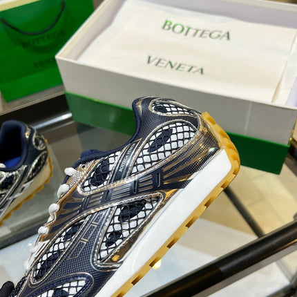 BOTTEGA VENETA 26S ORBIT SNEAKERS IN SILVER AND NAVY BLUE TECHNICAL MESH
