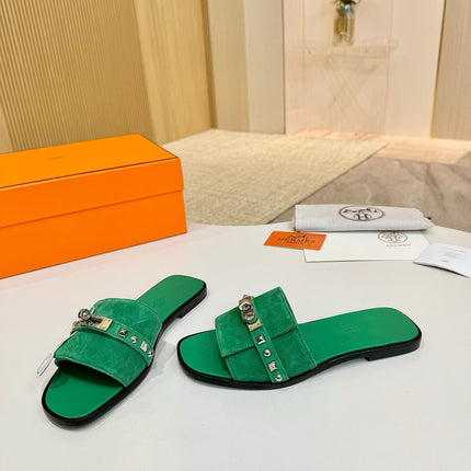 HM 26S GIULIA SANDAL IN GREEN SUEDE AND CALFSKIN SILVER HARDWARE