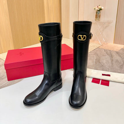 VALENTINO 26S TALL BOOTS IN BLACK CALFSKIN