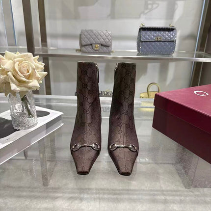 GUCCI 26S HORSEBIT ANKLE BOOTS 55 MM IN DARK BROWN GG CANVAS