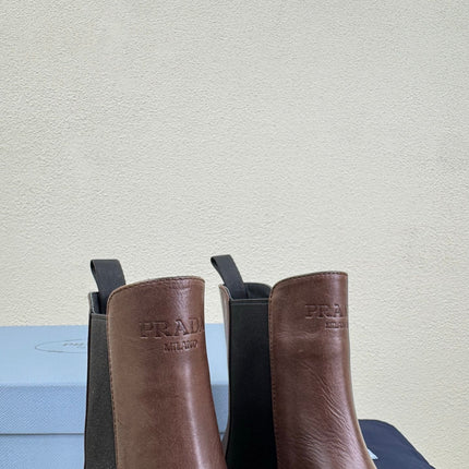 PRADA 25S PLATFORM CHELSEA BOOTS IN DARK BROWN CALFSKIN