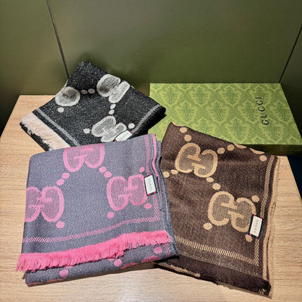SCARF 195 CM IN BLACK AND LIGHT GRAY GG WOOL LAMÉ JACQUARD 403977