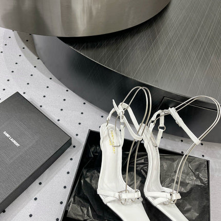 SL ANKLE-BUCKLE HEELED SANDALS WHITE CALFSKIN