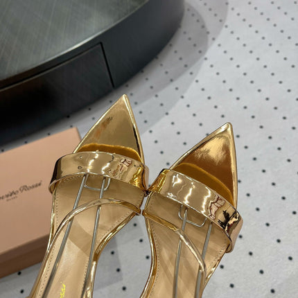 GIANVITO ROSSI 26S STRAPPY HIGH-HEEL SANDALS 110 MM IN GOLD CALFSKIN