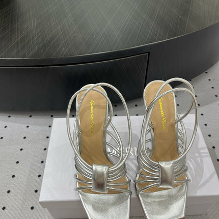 GIANVITO ROSSI 26S STRAPPY HIGH-HEEL SANDALS 110 MM IN SILVER LAMBSKIN
