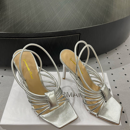 GIANVITO ROSSI 26S STRAPPY HIGH-HEEL SANDALS 110 MM IN SILVER LAMBSKIN