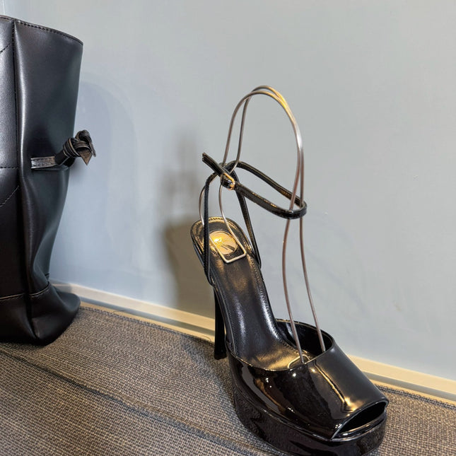 YSL 26S PLATFORM SANDALS 150 MM IN BLACK PATENT CALFSKIN