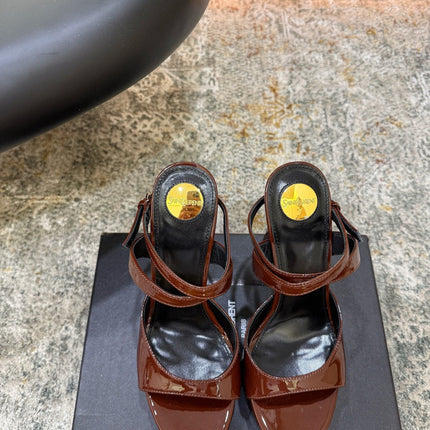 YSL 26S HIGH-HEEL SANDALS 130 MM IN CHESTNUT BROWN GLOSSY CALFSKIN