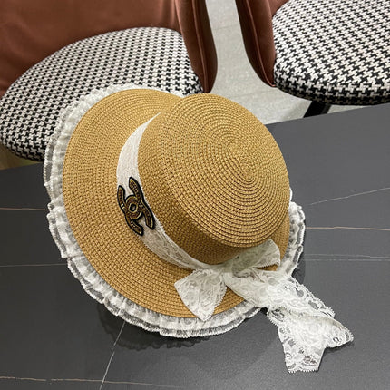 CHANEL 26S FLAT-BRIM STRAW HAT 338188
