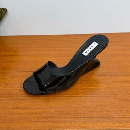 ALAIA WEDGE SANDALS 25S IN BLACK LAMBSKIN