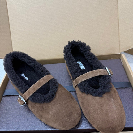 ALAIA 25S SHEARLING BALLET FLATS IN DARK BROWN SUEDE