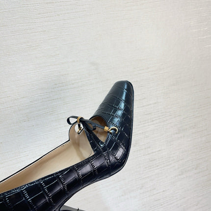 DIOR 26S HIGH HEELS IN BLACK CROC-EMBOSSED CALFSKIN WITH CHARMS