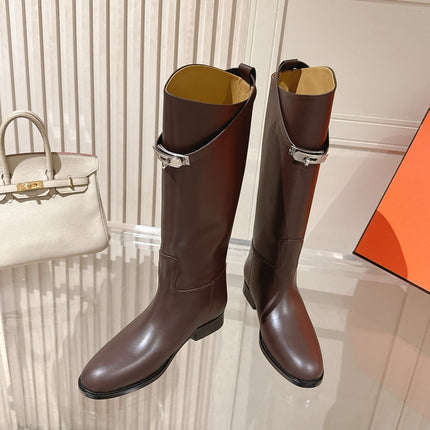 HM 26S TALL FLAT BOOTS IN DARK BROWN CALFSKIN