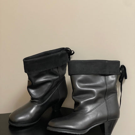 ALO 25S FOLD-OVER ANKLE BOOTS 50 MM IN BLACK LAMBSKIN