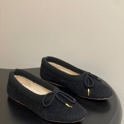 CELINE 26S BALLET FLATS IN BLACK WOOL WITH BOW