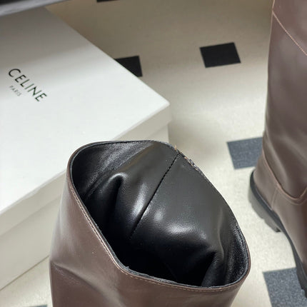 CELINE 26S MARGARET HIGH BOOTS IN DARK BROWN CALFSKIN