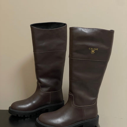 CELINE 26S MARGARET HIGH BOOTS IN DARK BROWN CALFSKIN