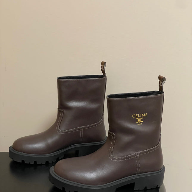 CELINE 26S MARGARET ANKLE BOOTS IN DARK BROWN CALFSKIN