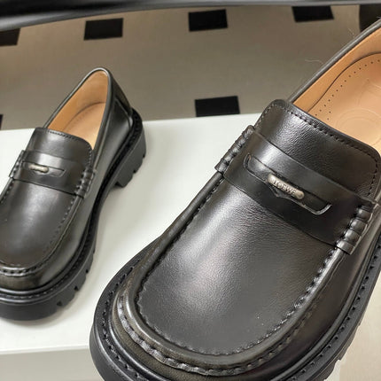 LOEWE 26S LOAFER IN DARK OLIVE GRAY CALFSKIN