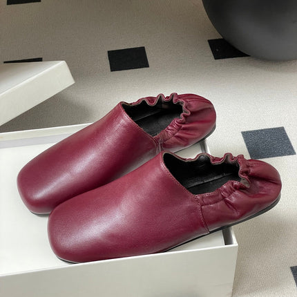 CELINE 26S ELASTIC-BACK FLAT SHOES IN DARK RED LAMBSKIN