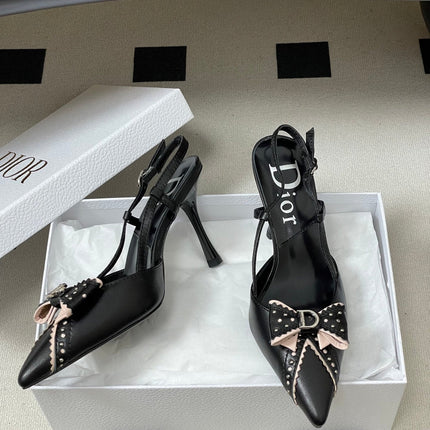 DIOR 26S SLINGBACK HIGH HEELS 100 MM IN BLACK CALFSKIN