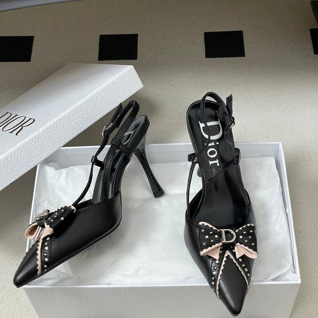 DIOR 26S SLINGBACK HIGH HEELS 100 MM IN BLACK CALFSKIN