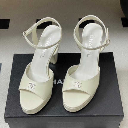 CHANEL 26S HIGH HEEL SANDALS 120 MM IN CREAM WHITE LAMBSKIN